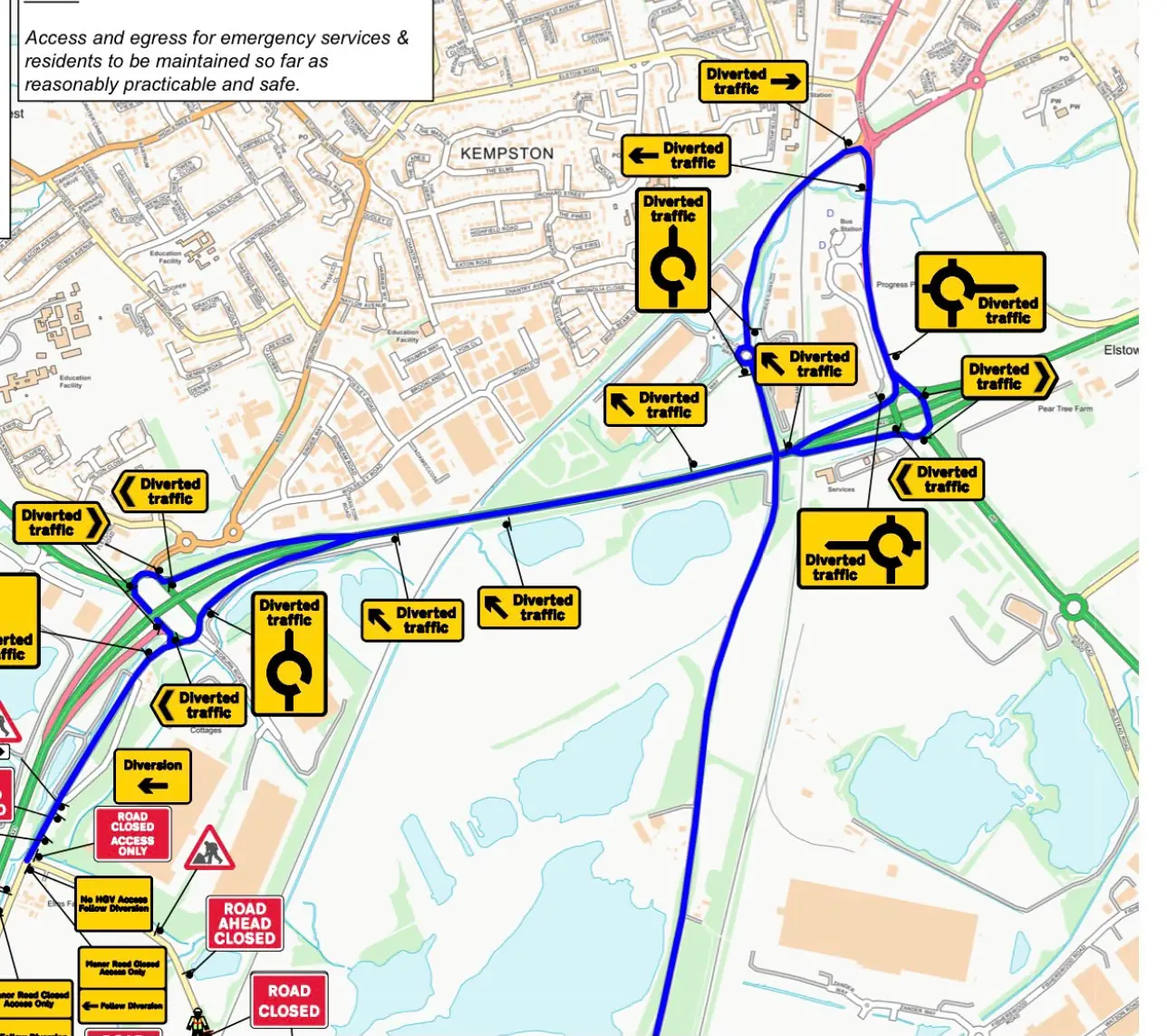 Traffic management diversion plan showing signed diversion routes
